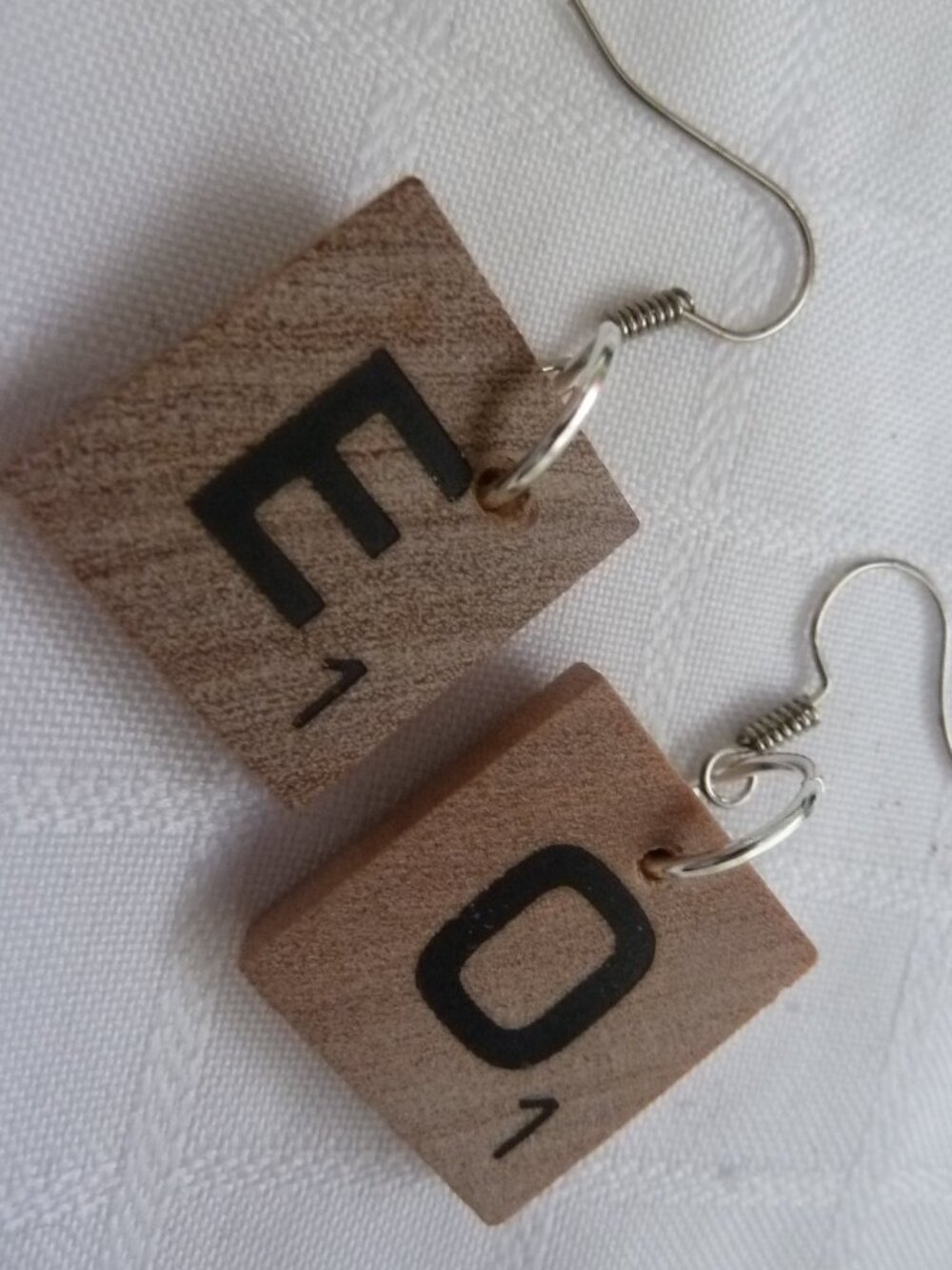 No72 Handmade earrings made from Scrabble tiles